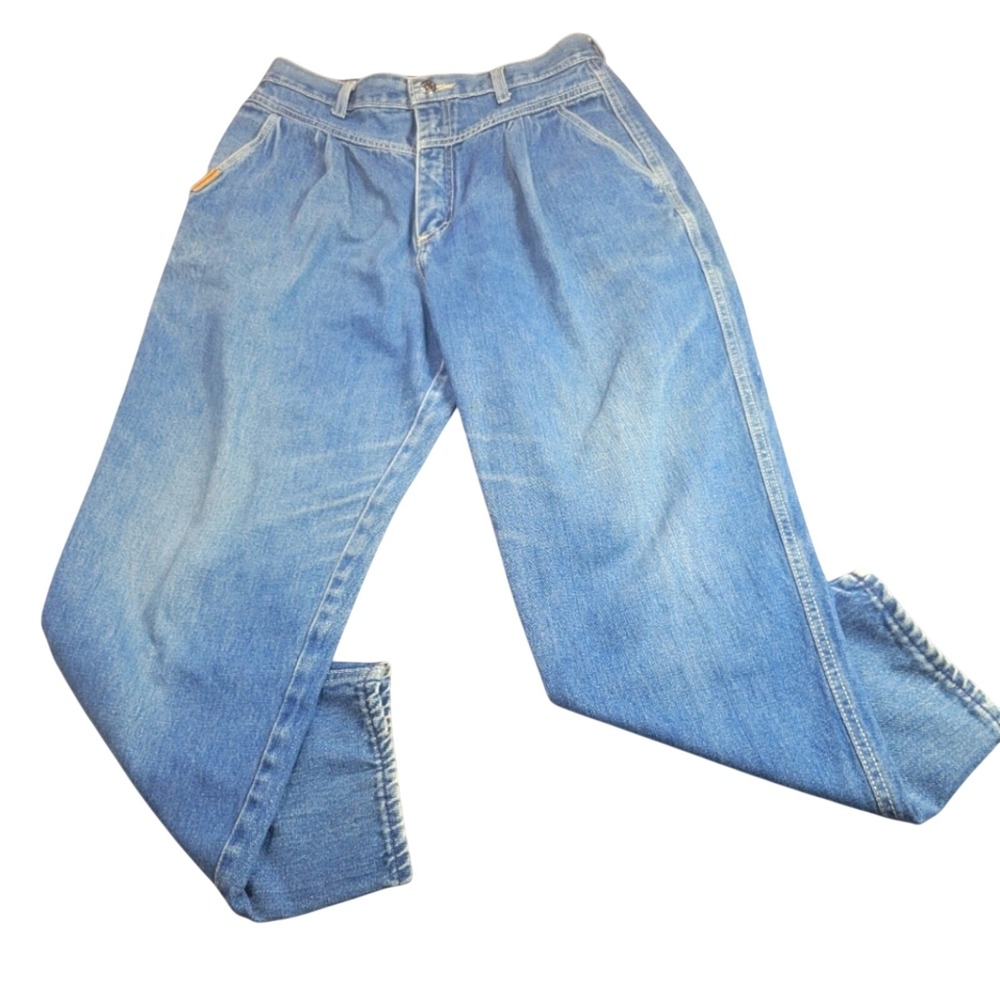 Vintage Gitano Jeans Womens Size 16 Short Blue High Rise Barrel Leg Rigid Denim